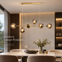 Luminaire suspendu moderne en verre à six globes dorés pour salle à manger, îlot de cuisine, salon, boutique, espace de détente