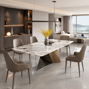 Table à manger personnalisée, plateau rectangulaire, style moderne, villa, 8 à 10 places, pieds en métal, meubles en pierre, luxe, quartzite Pandora - Product Image 4