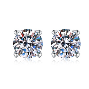 Dropshipping Fashionable S925 <b>Silver</b> <b>Earrings</b> <b>for</b> <b>Women</b> 1/2/0.5CT VVs1 Moissanite with Four Claws Cut White <b>Studs</b> - Product Image 5