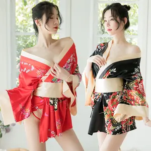 Dia dos Namorados Lingerie Sexy Japonês Impresso Kimono Divertido Lingerie Feminina Uniforme Conjunto Sedutor Sexy Pijamas E Pijamas