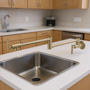 Grifo Mezclador de Cocina Moderno para Montar en la Pared, de Latón Plateado, Giratorio, para Agua Fría y Caliente, con 2 Manijas y Válvula de Cerámica - Product Image 2