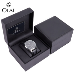 Écrin à <span class=keywords><strong>Montre</strong></span> pour Hommes Noir Uni avec Logo Personnalisé, Boîte de Rangement Fait Main en <span class=keywords><strong>Cuir</strong></span> PU - Product Image 1