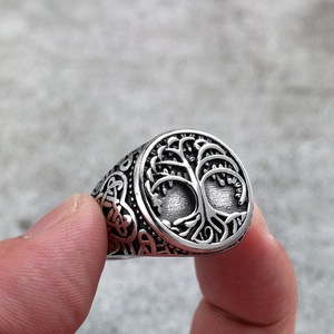 Yunnique Vintage Nordic Stainless Steel Round Geometric Men's Ring <b>Tree</b> of Life Celtic Knot Design Gift Jewelry - Product Image 4