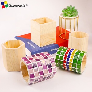 Buenoarte – Pot à pinceaux et porte-stylos écologique en bois, base en mosaïque, pour loisirs créatifs, peinture, décoration, atelier, 8x10cm - Product Image 3