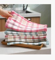 Serviette de toilette double face en coton à carreaux, multicolore, sans peluches, douce pour la peau, avec surface gaufrée en gaze