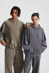 Sweat à capuche surdimensionné personnalisé en coton éponge 100% de haute qualité 430 g/m², délavé à l'acide, avec broderie en relief vintage, épais et à capuche - Product Image 3