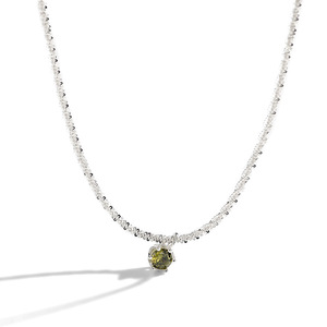 Silver Plated Olive Green Mini Pendant Necklace With Bezel Setting Plant Design For Women Clavicle Chain Gift - Product Image 5