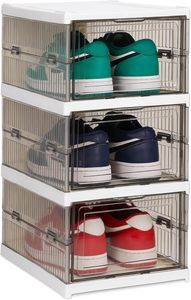 Armoire à chaussures pliable et empilable, installation facile, boîte de rangement pour chaussures en plastique transparente de grande capacité pour la maison - Product Image 3