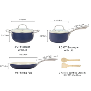 Ensemble de casseroles et poêles en céramique de haute qualité, modernes, avec poignées en acier inoxydable, 7 pièces, en aluminium - Product Image 2