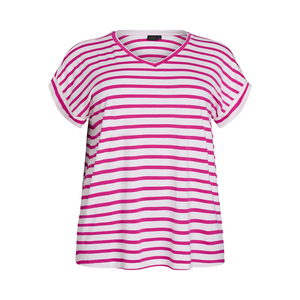 T-shirt classique à rayures en coton premium, manches courtes, pour femme, grande taille, coupe décontractée, motif nautique intemporel, confort quotidien essentiel - Product Image 1