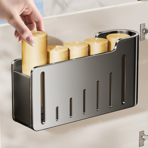 Organizador de bolsas de basura para cocina, soporte para bolsas de plástico, estante de almacenamiento sin perforaciones, forma rectangular para contenedor de alimentos - Product Image 3
