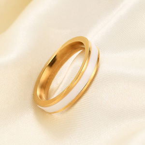 Gold And White <b>Ceramic</b> <b>Ring</b> 4Mm Smooth Stainless Steel Unisex Everyday Wear Geometric Design Fine Jewelry - Product Image 4
