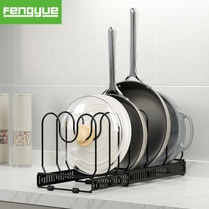 Organisateur casseroles multifonctionnel: Support extensible couvercles, 10 compartiments réglables, pour armoire de <span class=keywords><strong>cuisine</strong></span> - Product Image 1