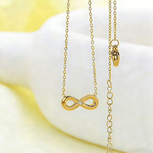 สร้อยคอแฟชั่นสแตนเลสสตีลชุบทอง 18k PVD ประดับเพชรซิคอนรูปอินฟินิตี้ ตัวเลข <span class=keywords><strong>8</strong></span> พร้อมจี้อินฟินิตี้และโซ่เส้นเล็ก - Product Image 3