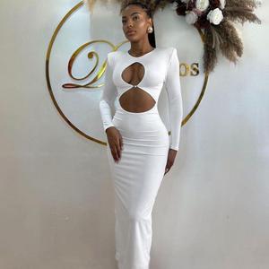 slim fit dress slacks Fall Casual Solid Ribbed Knitted Dresses Woman Sexy Deep V Neck Hollow