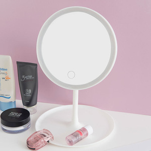 Espejo de Maquillaje LED Redondo Blanco y Rosa con Luz Ajustable, Espejo Cosmético de Escritorio con Iluminación LED Recargable de Tres Colores - Product Image 2
