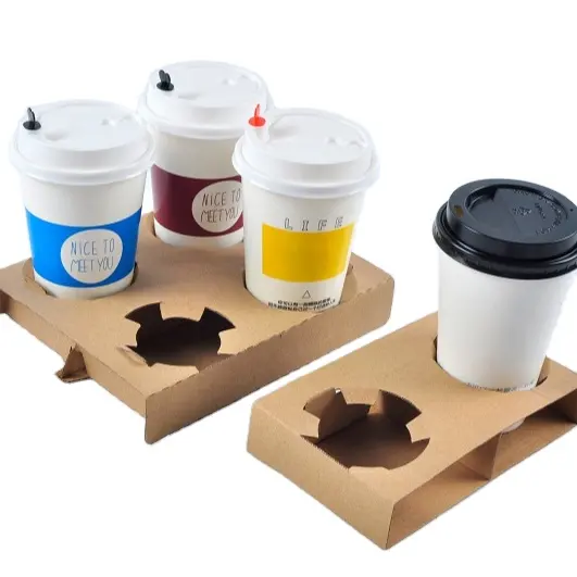 Porte-gobelet en carton personnalisé, produit ondulé en papier pour boisson de café, porte-gobelet en papier à emporter