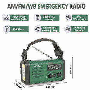 Radio récepteur vintage d'urgence AM/FM NOAA avec lumière tactile, lecteur de <span class=keywords><strong>cassette</strong></span> Walkman et batterie externe à manivelle pour l'extérieur - Product Image 6