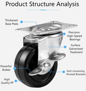 Toptan 1.5 inç açık siyah kauçuk tekerlek 2 inç evrensel kasnak sessiz tekerlek 2.5 inç 3 inç endüstriyel yumuşak kauçuk tekeri - Product Image 6