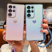 Funda de Teléfono con Correa de Moda, Electrochapada, con Forma de Corazón, de Gel TPU Suave, para Samsung Galaxy S21FE/S22/S23/S24 Plus/S25 Ultra/S26 Edge