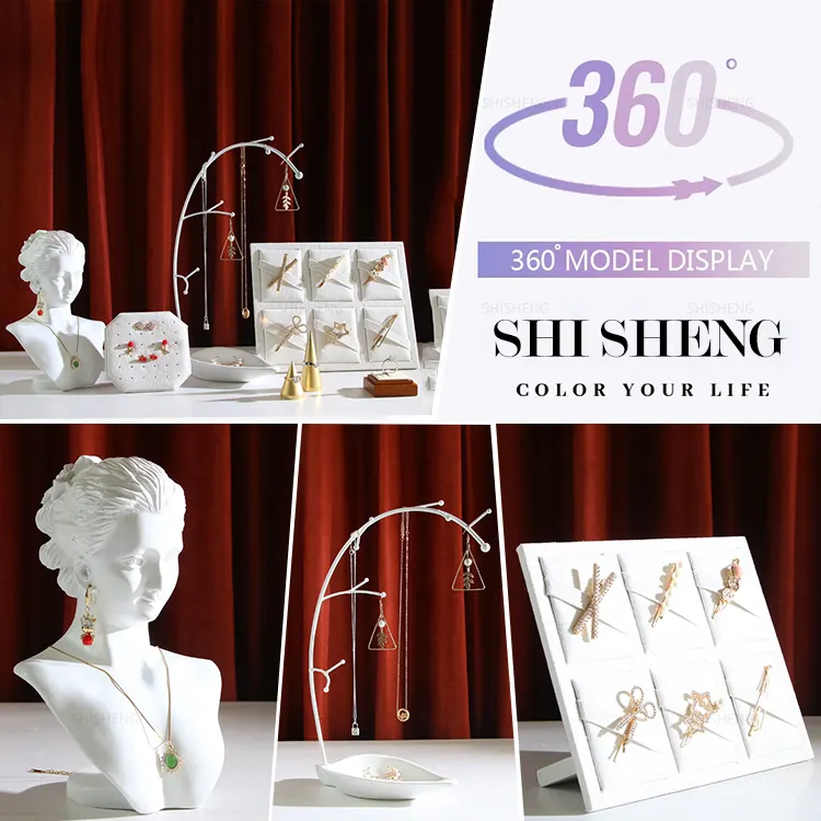 Shi Sheng Moderne Productie Wit Sieraden Display Rack Set Voor Luxe Display Hals Sieraden Etalage