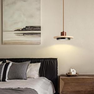 Luminaire suspendu de style Wabi Sabi, travertin jaune rond, LED E27, commande par interrupteur, chambre à coucher, salon, éclairage décoratif - Product Image 1