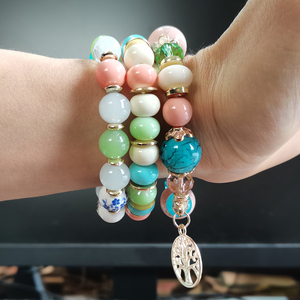 Nuevo Conjunto de Pulseras Elásticas de Cuentas de Vidrio Hechas <span class=keywords><strong>a</strong></span> Mano con Dije Geométrico del Árbol de la Vida para Mujer, Regalos Bohemios para Bodas y Fiestas - Product Image 2