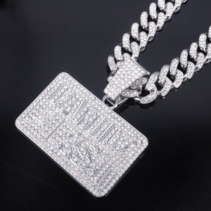 Chaîne cubaine tendance pour homme, style hip-hop euro-américain, avec pendentif lettre carré long entièrement incrusté - Product Image 1
