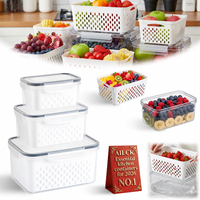 Conteneur de stockage alimentaire pour réfrigérateur certifié FCM avec panier de drainage, organisateur, boîte de conservation hermétique pour fruits et légumes