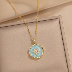 Kalung lapis emas 18K perhiasan tidak ada noda trendi baru kalung cat Enamel bintang Octagram Seni Dekorasi - Product Image 2