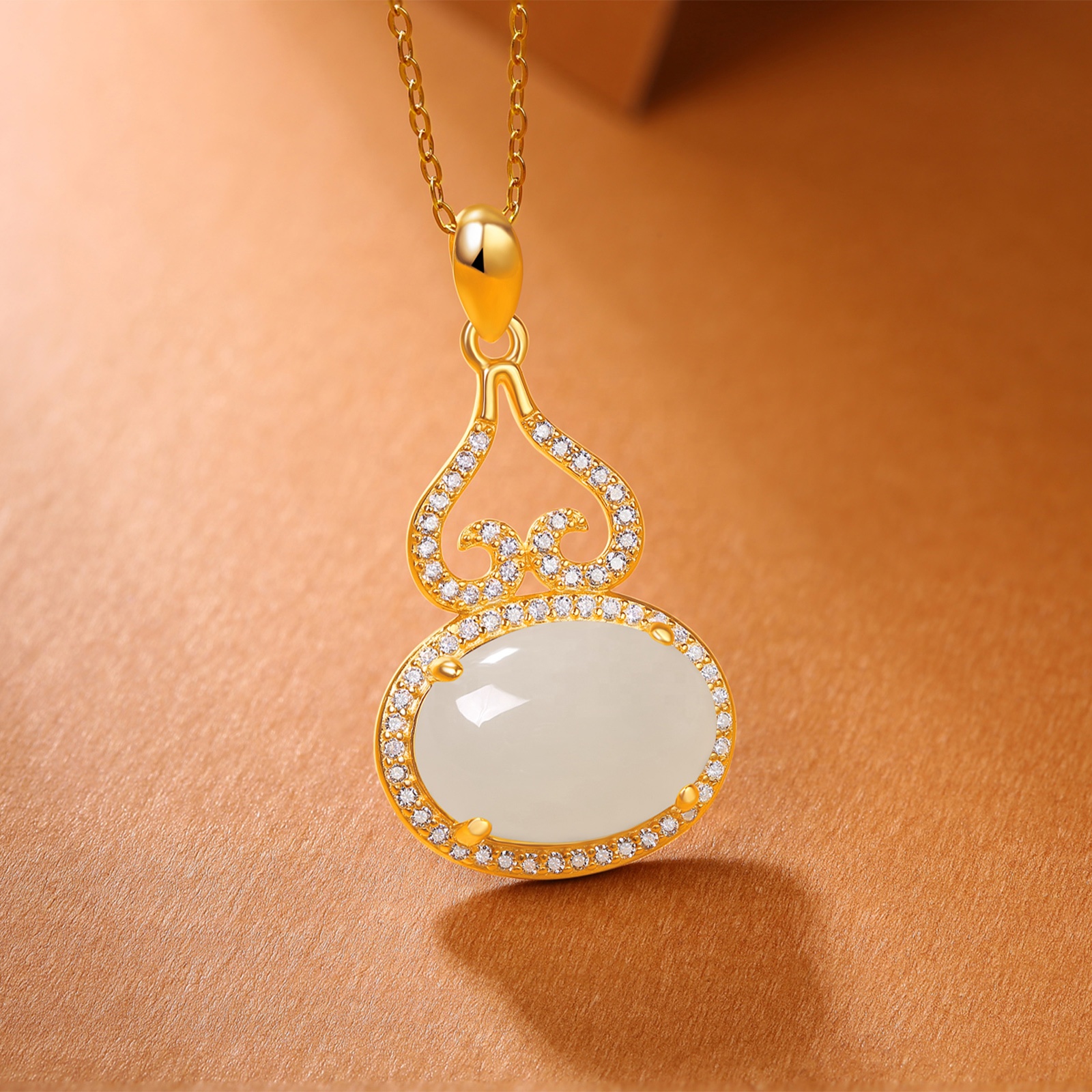 HMOIS  moissanite jewelry  sterling silver 925 pendants Cloud bead wholesale moissanite Hotan White Jade Necklace