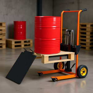 Chariot transpalette hydraulique pliable jaune et noir, capacité 450 lb, avec treuil, élévateur portable, hauteur max. 39,4 pouces - Product Image 2