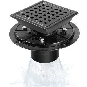 Brushed Floor Drain Shower Drain 4 Inch Square Shower Drain With Flange Black Shower Drain Kit SUS304 Stainless Steel Brushed Shower Floor Drain