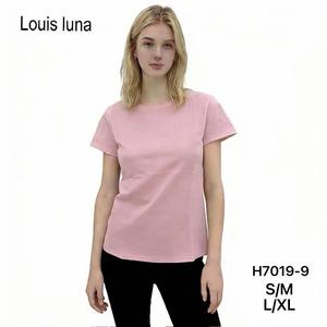 HDJ – T-shirt d'été à col rond et manches courtes pour femmes, en coton, décontracté, grande taille, respirant, rose, H7019-9 - Product Image 1