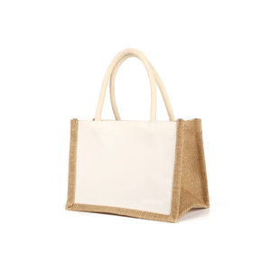 Sac fourre-tout en jute sérigraphié en soie avec logo personnalisé sac d'épicerie naturel réutilisable laminé intérieur cartoon plage - Product Image 1