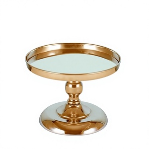 Support à gâteau rond en métal doré avec base en forme de miroir, design moderne, support de présentation de gâteau et de dessert pour la décoration de table - Product Image 1