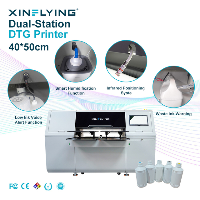 High Productivity 4printheads DTG Printer T-shirt Printing Machine Dual-station 40*50cm Direct to Garment Printer