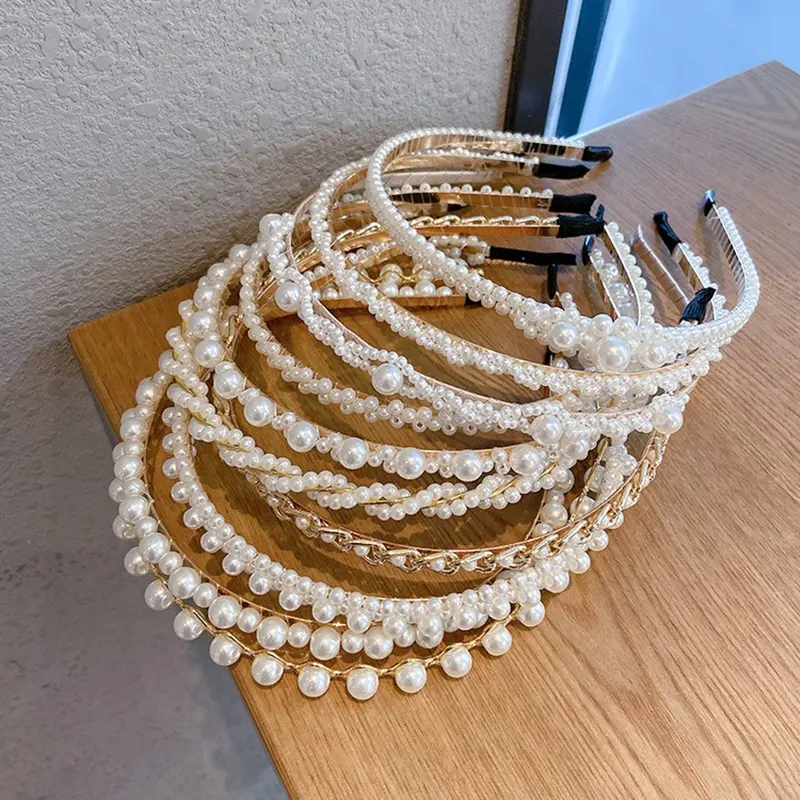 Fasce per capelli con perla d'oro per donne accessori per capelli firmati Band con fiocco da sposa in metallo per matrimonio