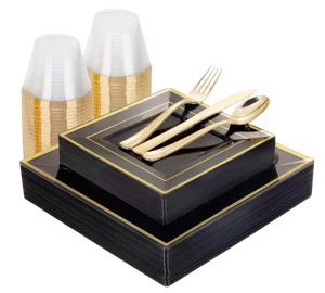 6*6 אינץ 'חלקה חלקה שולי מרובע צלחת אוכל שחור אלגנטי צלחת שחור לחתונות יום הולדת - Product Image 2