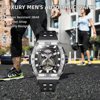 Montre mécanique automatique de luxe pour homme, boîtier en acier inoxydable, bracelet en caoutchouc, boîtier ovale, résistance à l'eau 3BAR, fermoir caché