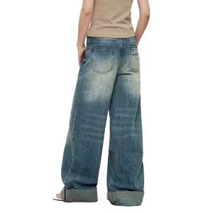 Vaqueros de mezclilla azul estilo novio personalizados para mujer, 100% algodón, lavados, vintage, holgados, talla grande - Product Image 4