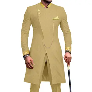 17 colors long sleeve cotton 2 piece African plus size businessman suits with pants slim Ethnic Style Men's Suit