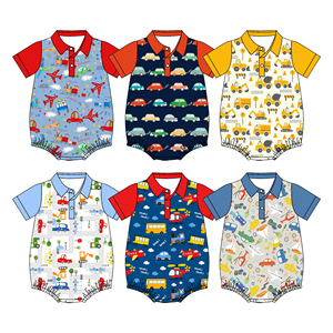 RTS Boutique Newborn Toddler Clothes Cute Transportation Truck Plane Baby Romper with Snap Buttons Brother Baby Boys Polo Romper - Product Image 2