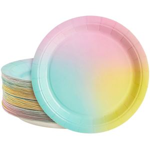 Modern Style Rainbow Pastel Paper <b>Plate</b> Set 9-inch Tableware for Party Decorations Hot Selling for Thanksgiving and Ramadan - Product Image 2