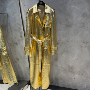 Vêtements en cuir brillant à la mode Vestes en cuir uniques pour femmes Veste en cuir <span class=keywords><strong>longue</strong></span> <span class=keywords><strong>dorée</strong></span> - Product Image 1