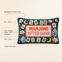 Housse de coussin Mahjong After Dark en point de croix avec dos en toile, pour décoration florale orientale de luxe faite à la main, 30x20cm, article cadeau pour la maison
