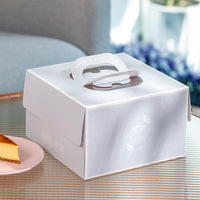 Boîtes à gâteaux carrées en carton recyclé écologique de haute qualité avec poignée, fenêtre, revêtement UV, impression texturée et finition mate pour produits alimentaires