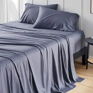 100% Viscose from Bamboo Sheets Set 4PCs Cooling Breathable Bed Sheets for Queen Size Bed with Deep Pocket