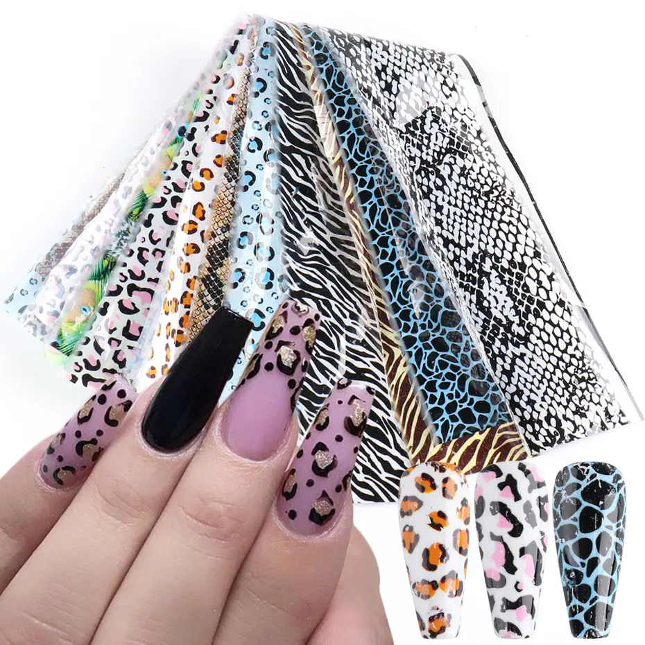 10pcs Animals Skins Nail Foil Set Snakeskin/Leopard/Fish Scales Stickers For Manicure Transfer Gel Nail Wrap Decorations