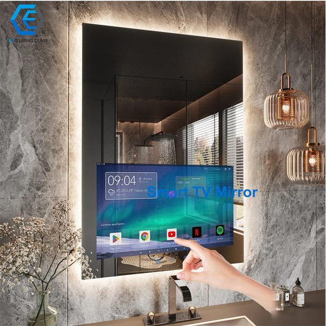 Luxury Smart LED Lighted Mirror Modern Style Glass Bathroom Defogger with Wifi Touch Speaker Clock-Illuminated Magic Mirror